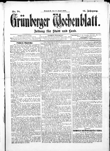 Gr&uuml;nberger Wochenblatt: Zeitung f&uuml;r Stadt und Land, No.98. ( 15. August 1908 )
