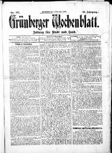 Gr&uuml;nberger Wochenblatt: Zeitung f&uuml;r Stadt und Land, No.107. ( 5. September 1908 )