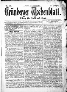 Gr&uuml;nberger Wochenblatt: Zeitung f&uuml;r Stadt und Land, No.156. ( 29. Dezember 1908 )