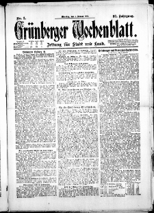 Gr&uuml;nberger Wochenblatt: Zeitung f&uuml;r Stadt und Land, No. 2. ( 4. Januar 1921 )