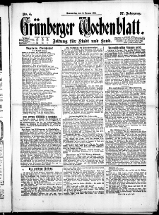 Gr&uuml;nberger Wochenblatt: Zeitung f&uuml;r Stadt und Land, No. 4. ( 6. Januar 1921 )