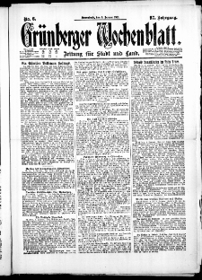 Gr&uuml;nberger Wochenblatt: Zeitung f&uuml;r Stadt und Land, No. 6. ( 8. Januar 1921 )