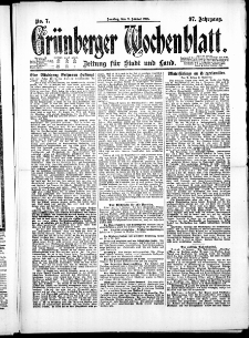 Gr&uuml;nberger Wochenblatt: Zeitung f&uuml;r Stadt und Land, No. 7. ( 9. Januar 1921 )