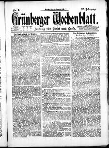 Grünberger Wochenblatt: Zeitung für Stadt und Land, No. 8. ( 11. Januar 1921 )