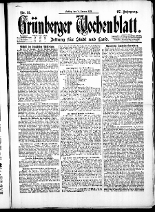 Gr&uuml;nberger Wochenblatt: Zeitung f&uuml;r Stadt und Land, No. 11. ( 14. Januar 1921 )