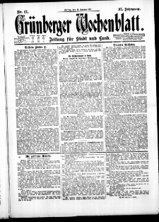 Gr&uuml;nberger Wochenblatt: Zeitung f&uuml;r Stadt und Land, No. 17. ( 21. Januar 1921 )