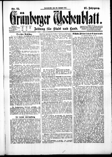 Gr&uuml;nberger Wochenblatt: Zeitung f&uuml;r Stadt und Land, No. 18. ( 22. Januar 1921 )