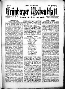 Gr&uuml;nberger Wochenblatt: Zeitung f&uuml;r Stadt und Land, No. 21. ( 26. Januar 1921 )