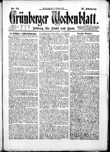 Gr&uuml;nberger Wochenblatt: Zeitung f&uuml;r Stadt und Land, No. 22. ( 27. Januar 1921 )