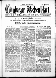Gr&uuml;nberger Wochenblatt: Zeitung f&uuml;r Stadt und Land, No. 25. ( 30. Januar 1921 )