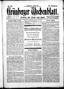 Gr&uuml;nberger Wochenblatt: Zeitung f&uuml;r Stadt und Land, No. 26. ( 1. Februar 1921 )