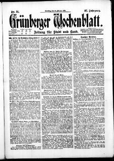 Gr&uuml;nberger Wochenblatt: Zeitung f&uuml;r Stadt und Land, No. 31. ( 6. Februar 1921 )