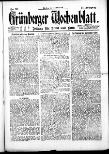 Gr&uuml;nberger Wochenblatt: Zeitung f&uuml;r Stadt und Land, No. 32. ( 8. Februar 1921 )