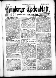 Gr&uuml;nberger Wochenblatt: Zeitung f&uuml;r Stadt und Land, No. 34. ( 10. Februar 1921 )