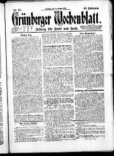 Gr&uuml;nberger Wochenblatt: Zeitung f&uuml;r Stadt und Land, No. 37. ( 13. Februar 1921 )