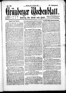 Gr&uuml;nberger Wochenblatt: Zeitung f&uuml;r Stadt und Land, No. 38. ( 15. Februar 1921 )