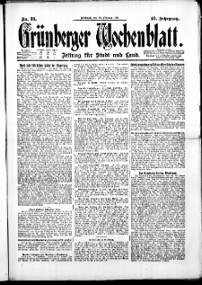 Gr&uuml;nberger Wochenblatt: Zeitung f&uuml;r Stadt und Land, No. 39. ( 16. Februar 1921 )