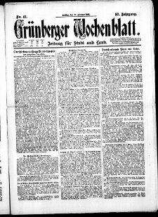 Gr&uuml;nberger Wochenblatt: Zeitung f&uuml;r Stadt und Land, No. 41. ( 18. Februar 1921 )