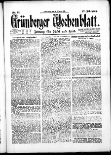Gr&uuml;nberger Wochenblatt: Zeitung f&uuml;r Stadt und Land, No. 42. ( 19. Februar 1921 )