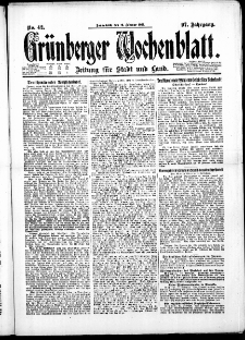 Grünberger Wochenblatt: Zeitung für Stadt und Land, No. 42. ( 19. Februar 1921 )