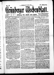Gr&uuml;nberger Wochenblatt: Zeitung f&uuml;r Stadt und Land, No. 43. ( 20. Februar 1921 )