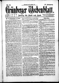 Gr&uuml;nberger Wochenblatt: Zeitung f&uuml;r Stadt und Land, No. 44. ( 22. Februar 1921 )