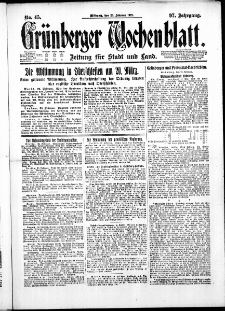 Gr&uuml;nberger Wochenblatt: Zeitung f&uuml;r Stadt und Land, No. 45. ( 23. Februar 1921 )