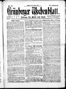 Gr&uuml;nberger Wochenblatt: Zeitung f&uuml;r Stadt und Land, No. 47. ( 25. Februar 1921 )