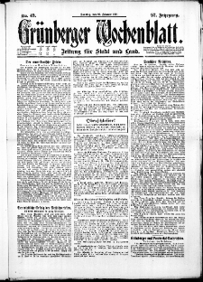 Gr&uuml;nberger Wochenblatt: Zeitung f&uuml;r Stadt und Land, No. 49. ( 27. Februar 1921 )