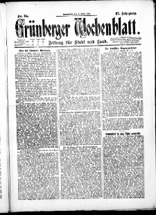 Gr&uuml;nberger Wochenblatt: Zeitung f&uuml;r Stadt und Land, No. 54. ( 3. M&auml;rz 1921 )