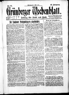 Gr&uuml;nberger Wochenblatt: Zeitung f&uuml;r Stadt und Land, No. 57. ( 9. M&auml;rz 1921 )