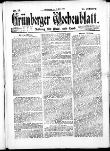 Gr&uuml;nberger Wochenblatt: Zeitung f&uuml;r Stadt und Land, No. 58. ( 10. M&auml;rz 1921 )