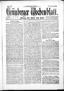 Gr&uuml;nberger Wochenblatt: Zeitung f&uuml;r Stadt und Land, No. 62. ( 15. M&auml;rz 1921 )