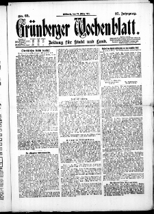 Gr&uuml;nberger Wochenblatt: Zeitung f&uuml;r Stadt und Land, No. 69. ( 23. M&auml;rz 1921 )