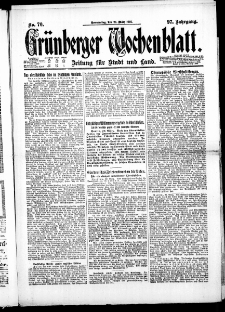 Gr&uuml;nberger Wochenblatt: Zeitung f&uuml;r Stadt und Land, No. 70. ( 24. M&auml;rz 1921 )