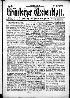 Gr&uuml;nberger Wochenblatt: Zeitung f&uuml;r Stadt und Land, No. 75. ( 1. April 1921 )