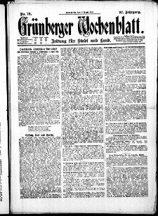 Gr&uuml;nberger Wochenblatt: Zeitung f&uuml;r Stadt und Land, No. 76. ( 2. April 1921 )
