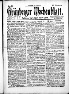 Gr&uuml;nberger Wochenblatt: Zeitung f&uuml;r Stadt und Land, No. 80. ( 7. April 1921 )