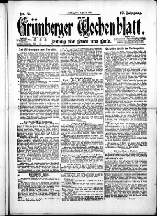 Gr&uuml;nberger Wochenblatt: Zeitung f&uuml;r Stadt und Land, No. 81. ( 8. April 1921 )