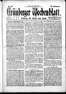 Gr&uuml;nberger Wochenblatt: Zeitung f&uuml;r Stadt und Land, No. 83. ( 10. April 1921 )