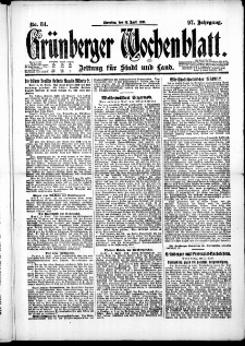 Gr&uuml;nberger Wochenblatt: Zeitung f&uuml;r Stadt und Land, No. 84. ( 12. April 1921 )