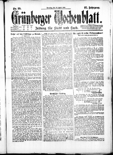 Gr&uuml;nberger Wochenblatt: Zeitung f&uuml;r Stadt und Land, No. 89. ( 17. April 1921 )