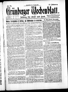 Grünberger Wochenblatt: Zeitung für Stadt und Land, No. 94. ( 23. April 1921 )