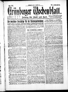 Gr&uuml;nberger Wochenblatt: Zeitung f&uuml;r Stadt und Land, No. 97. ( 27. April 1921 )