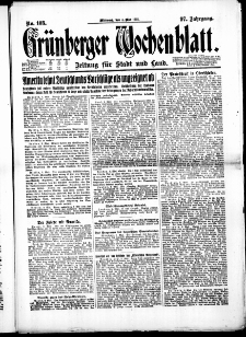 Grünberger Wochenblatt: Zeitung für Stadt und Land, No. 103. ( 4. Mai 1921 )