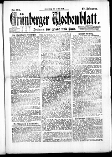 Gr&uuml;nberger Wochenblatt: Zeitung f&uuml;r Stadt und Land, No. 104. ( 5. Mai 1921 )