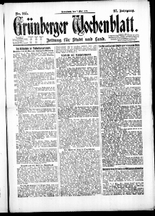 Gr&uuml;nberger Wochenblatt: Zeitung f&uuml;r Stadt und Land, No. 105. ( 7. Mai 1921 )