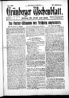 Gr&uuml;nberger Wochenblatt: Zeitung f&uuml;r Stadt und Land, No. 109. ( 12. Mai 1921 )