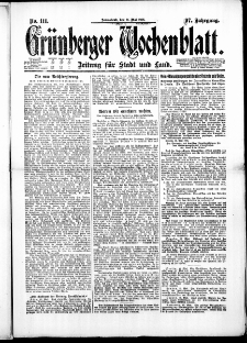 Gr&uuml;nberger Wochenblatt: Zeitung f&uuml;r Stadt und Land, No. 111. ( 14. Mai 1921 )