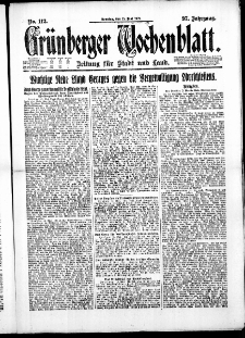 Gr&uuml;nberger Wochenblatt: Zeitung f&uuml;r Stadt und Land, No. 112. ( 15. Mai 1921 )